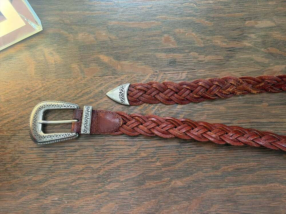 Levi's Braided Leather Belt Size M Brown Western Silver Hardware
